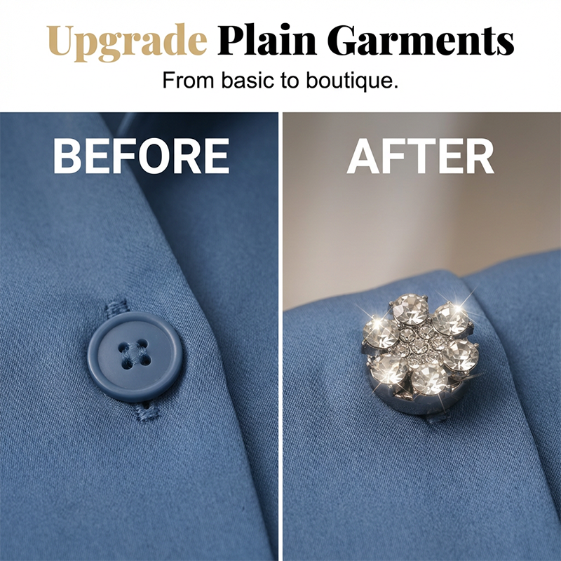 Decorative button covers with rhinestone flower design