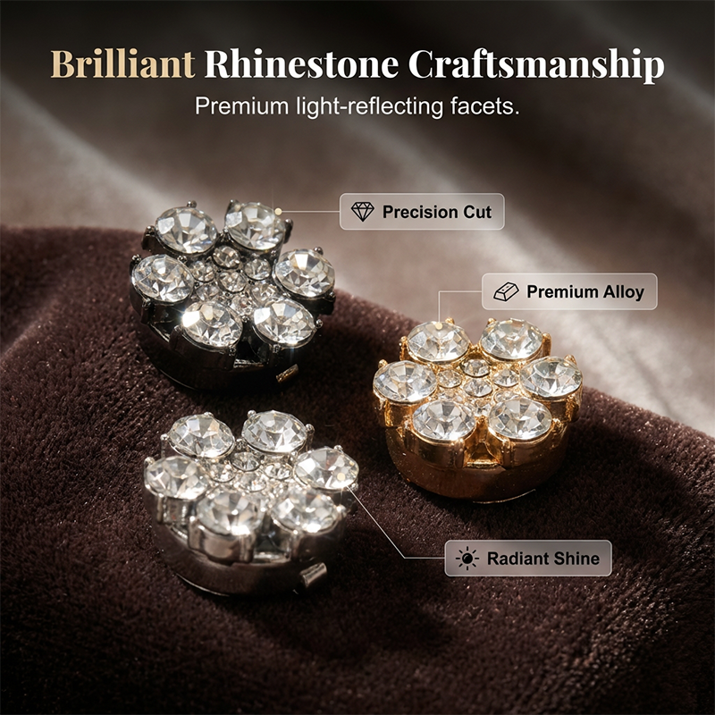 Decorative button covers with rhinestone flower design