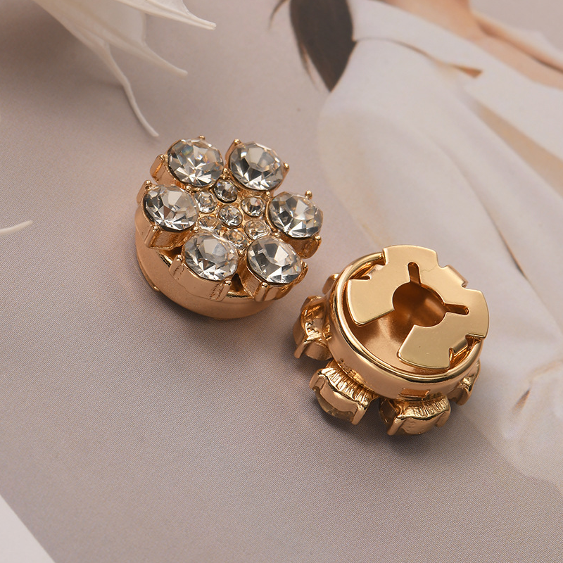 Decorative button covers with rhinestone flower design