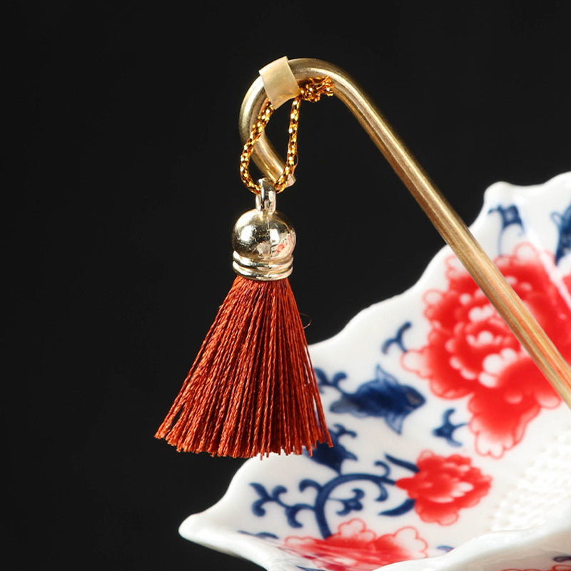 🍵✨ Elegant Umbrella Ceramic Tea Strainer — Copper Handle, Fine Mesh & Matching Saucer
