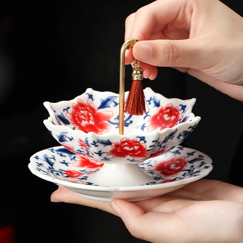 🍵✨ Elegant Umbrella Ceramic Tea Strainer — Copper Handle, Fine Mesh & Matching Saucer