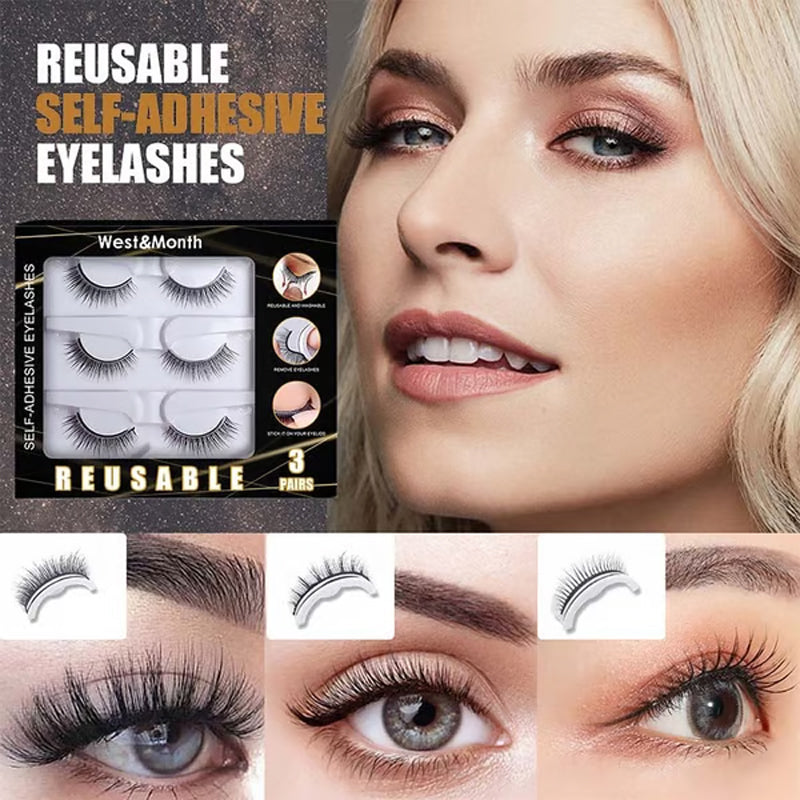 📢 55% Off – Reusable, Glue-Free Self-Adhesive False Eyelashes, Apply in 3 Seconds, Natural Curl, Set of 3 Pairs
