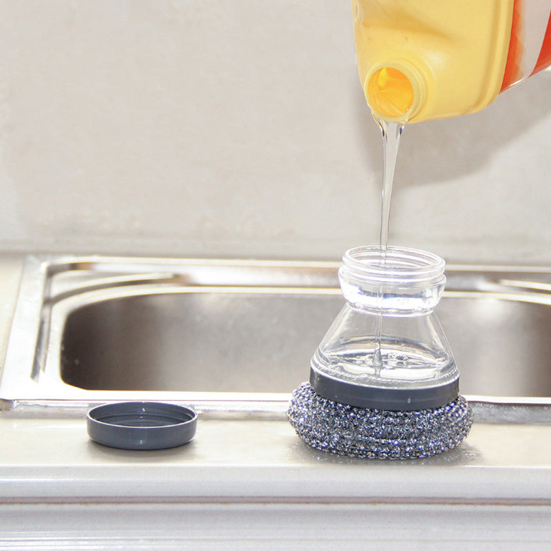 🧼Scrub brush with dish soap dispenser and detachable PET head