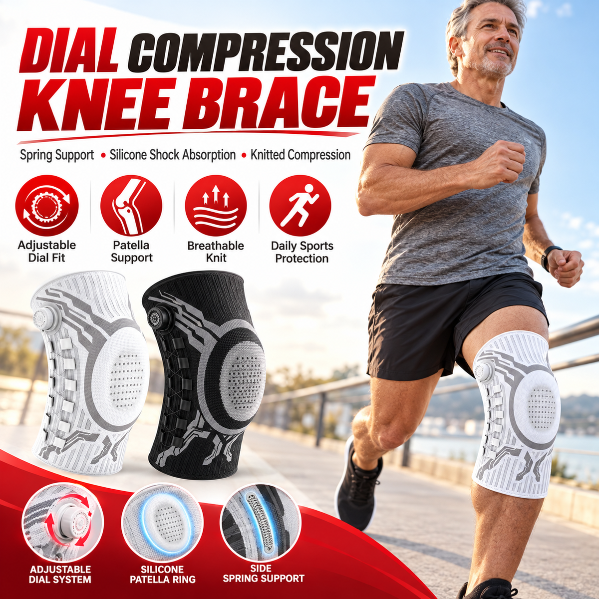 🏃Dial-Adjustable Sports Knee Brace with Alloy Spring Support